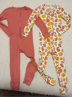 Old Navy Coral & Fruit Print Footless Full-Zip Pajama Set
